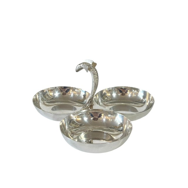 Silver Vintage French Silver Plate Three Section Nut Dish With Dolphin For Sale - Image 8 of 13