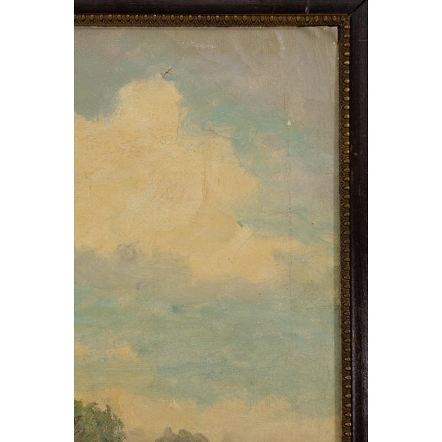 An Impressionist oil on panel titled "Paysage avec le Petit Bateau (Landscape with the Little Boat)" attributed to Eugene...
