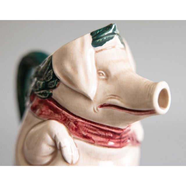 Antique Early 20th Century French Orchies Majolica Pig Pitcher For Sale In Houston - Image 6 of 8