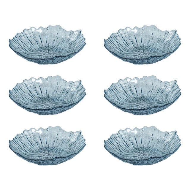 Axel Icy Sapphire Freeform Glass Serving Bowls, Set of 6 For Sale