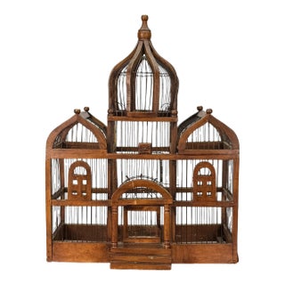 Vintage Victorian Wood & Metal Architectural Bird Cage For Sale