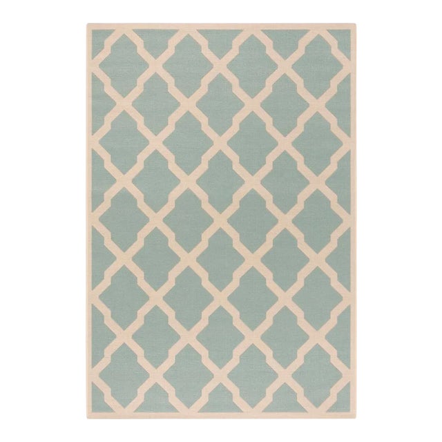Coastal Indoor Outdoor Rug Aqua & Cream 8'6"x12' For Sale