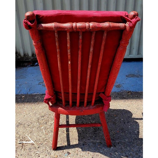 19Thc Original Red Painted Child's Chair W/ Suede Cushions For Sale - Image 4 of 5