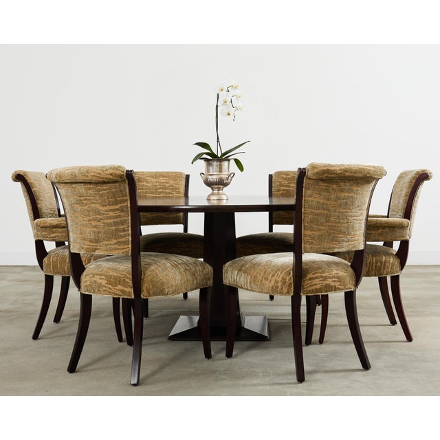 Amazing set of eight hardwood dining chairs designed by Barbara Barry for Baker. The chairs have been upholstered in a...