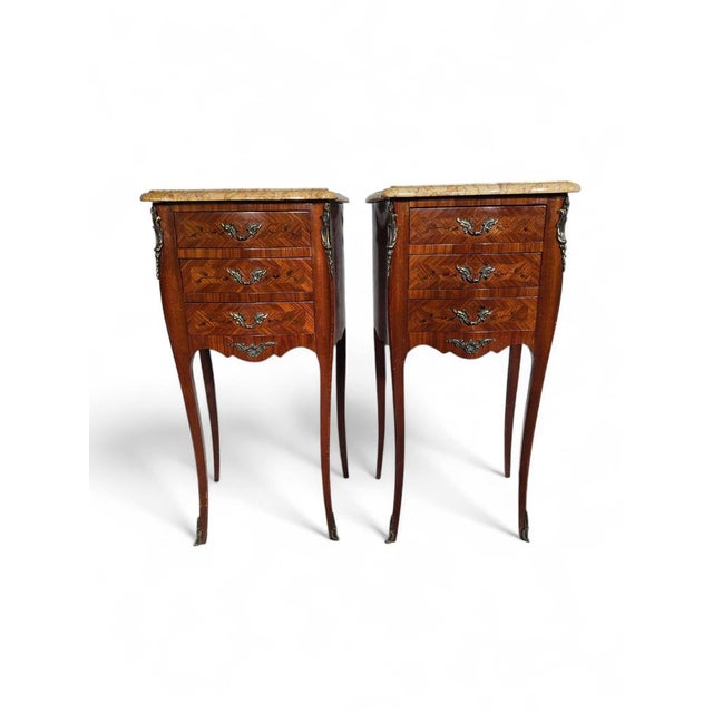 Wood 19th Century French Bedside Tables in Fruitwood with Siena Marble Tops, 1880s For Sale - Image 7 of 8