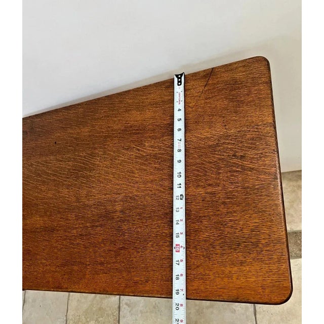 Brown Antique Desk Library Table One Drawer Bottom Shelf Solid Oak French Country For Sale - Image 8 of 10