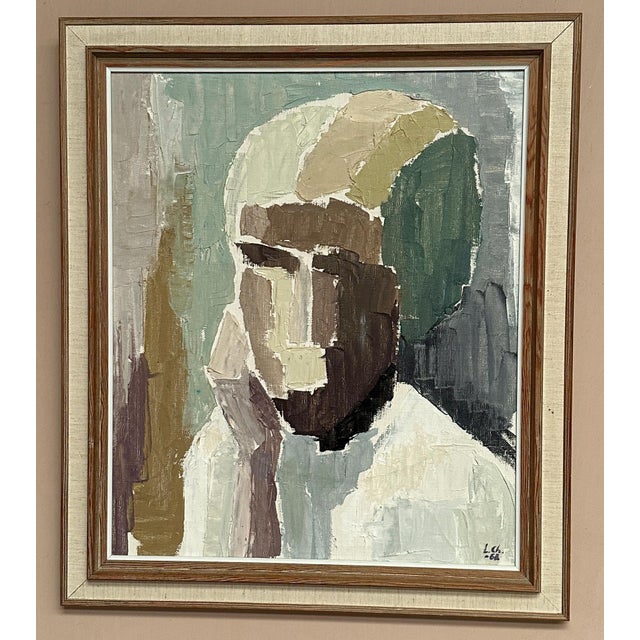 Mid-Century Modern Liisa Chaudhuri, Cubist Portrait, 1960s, Oil Painting on Canvas, Framed For Sale - Image 3 of 18