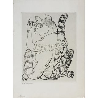 Henry De Waroquier, The Enigma or the Cat Woman, Nude, 1951, Etching Drypoint For Sale