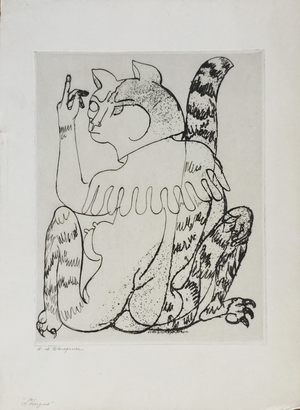 Henry De Waroquier, The Enigma or the Cat Woman, Nude, 1951, Etching Drypoint