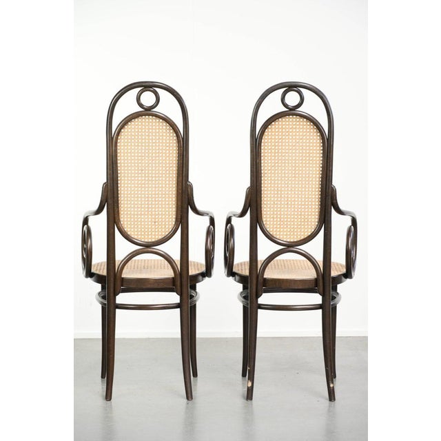 Vintage Long John High Back Armchairs in Curved Wood with Cane Seats from Thonet, Set of 2 For Sale - Image 3 of 13