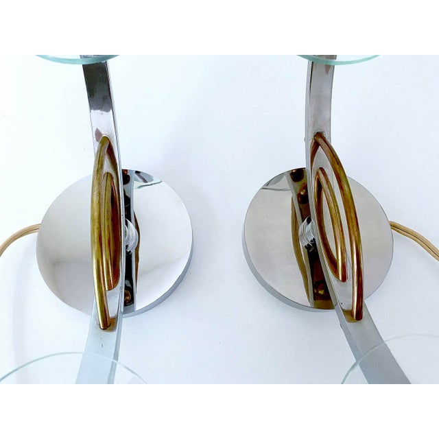French Art Deco Table Lamps in Chrome and Glass, Set of 2 For Sale - Image 9 of 10