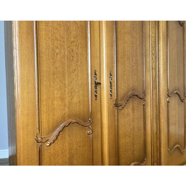 Wood Vintage French Louis XVI Style Carved 4-Door Armoire For Sale - Image 7 of 13