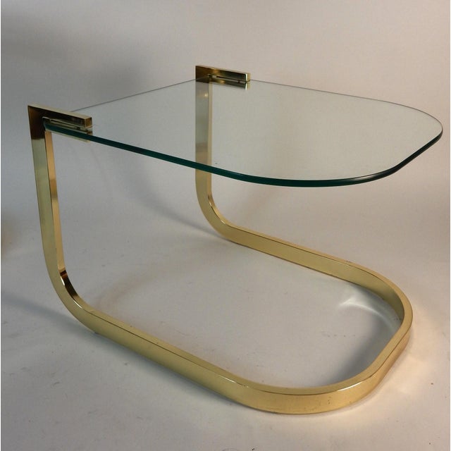 Sculptural Brass Nesting Table Set with Cantilever Glass Tops - Set of 3 For Sale In Las Vegas - Image 6 of 8