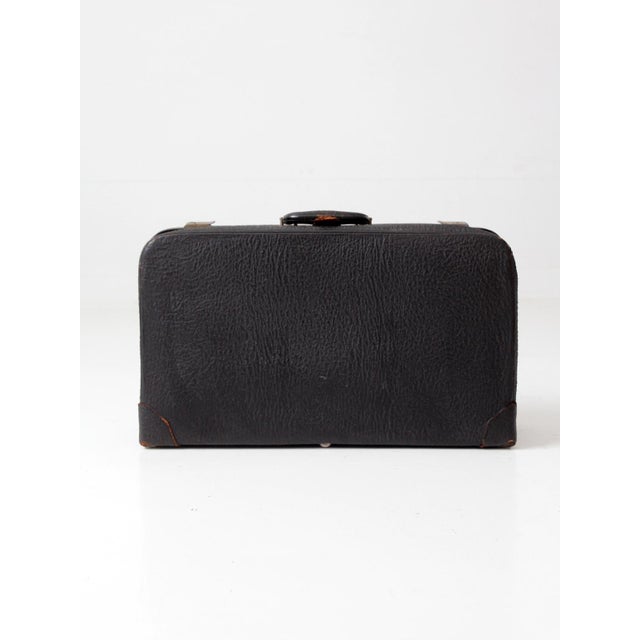 Animal Skin Vintage 1930s Belber Black Leather Suitcase With Green Interior For Sale - Image 7 of 18
