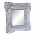 French Country Wall Mirror Features a Heavily Distressed White Frame With Gold Trim For Sale