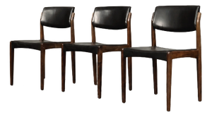 Mid-Century Scandinavian Modern Rosewood and Black Leather Chairs by H.W. Klein for Bramin, 1960s, Set of 3