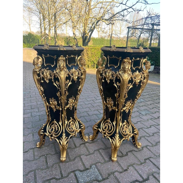 1990 Italian Baroque Black Gold Resin Pedestals 2pc-Pair For Sale - Image 6 of 18