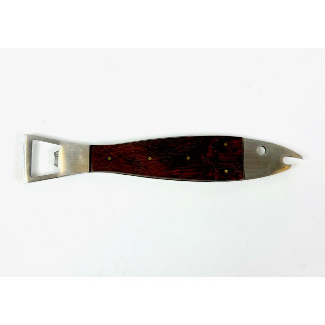 Brown Mid-Century Modern Steel and Teak Fish Bottle Opener by Carl Auböck, 1960s For Sale - Image 8 of 8