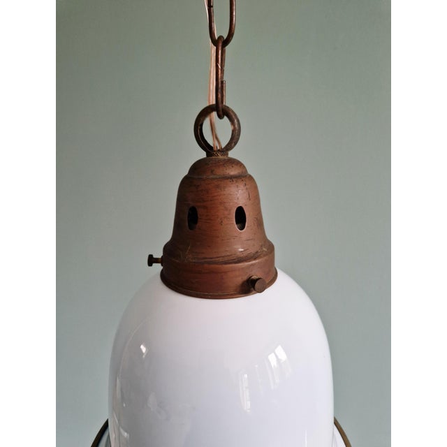 Bauhaus Pendant Light in White Opaline and Blue Satin Glass, 1920s For Sale - Image 9 of 18