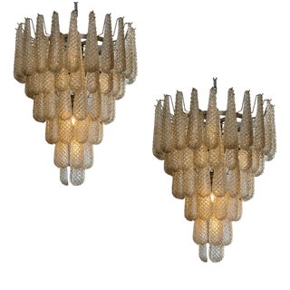 Murano Chandeliers in Amber Color in the style of Venini, Set of 2 For Sale