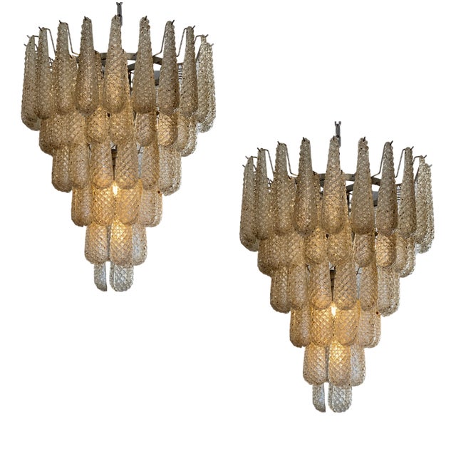 Murano Chandeliers in Amber Color in the style of Venini, Set of 2 For Sale
