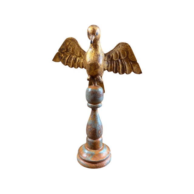 Gold European Carved Wood Bird Sculpture on Finial 12.25" H For Sale - Image 8 of 8