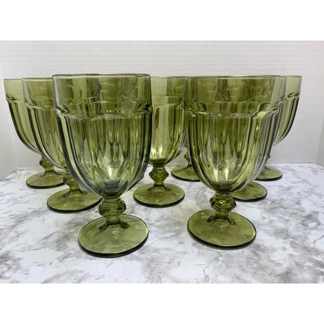 Asparagus Vintage Set of Ribbed Green Glass Goblets, Set of Nine For Sale - Image 8 of 8
