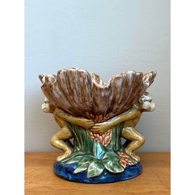 Vintage Boho Majolica Monkey Shell Bowl For Sale - Image 10 of 12