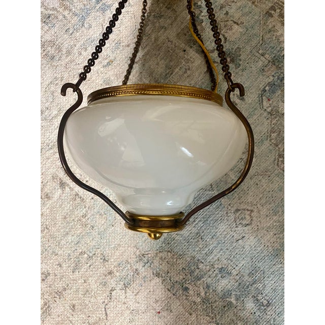 Vintage Ceiling Light Fixture 4 Chain Hanging Globe Dutch Colonial For Sale - Image 9 of 10