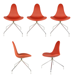 Italian Chrome Plated Metal Base & Red Polyurethane Seating Chairs, 1990s, Set of 5