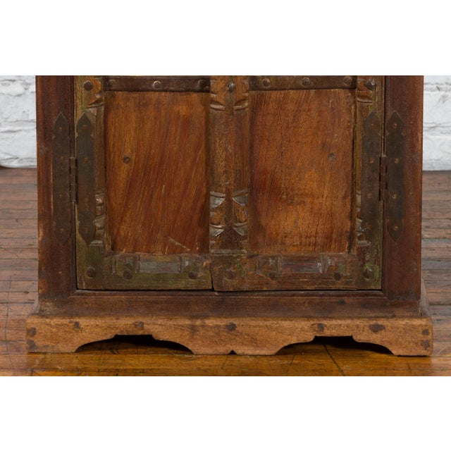 Brown 19th Century Indian Gujarat Armoire with Iron Braces & Carved Half Columns For Sale - Image 8 of 12