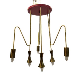 Red Brass Pendant Light from Stilnovo, 1950s For Sale