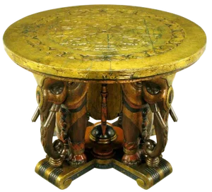 Extraordinary 1920s Polychrome Parcel Gilt Elephant Center Table
