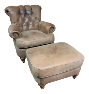 Late 20th Century English Style Nubuck Leather Lounge Chair and Ottoman