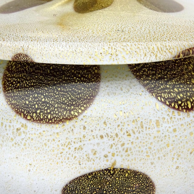 Murano Barbini Vanity Jewelry Powder Box White Black Gold Flecks Spike Vintage Italian Art Glass For Sale - Image 9 of 9