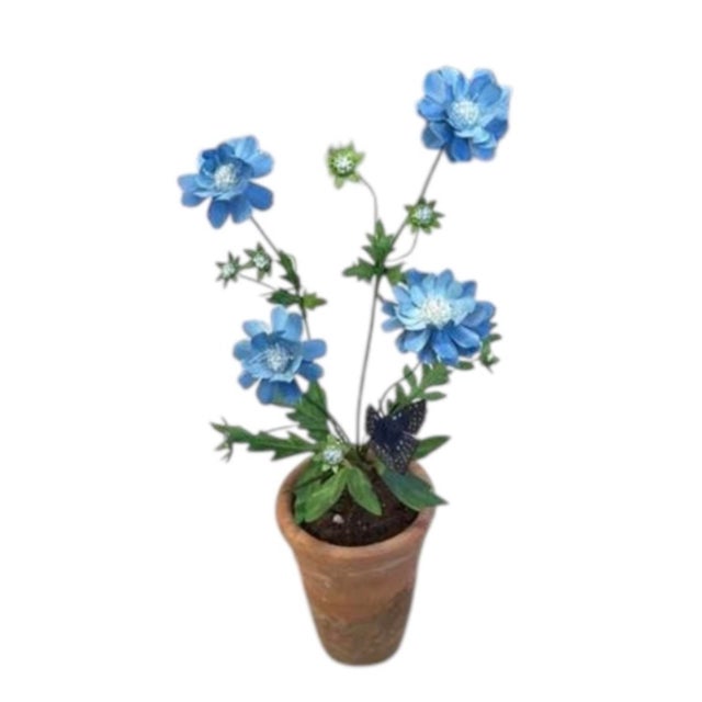 Metal Hand-Crafted Metal Blue Botanical Arrangement in Aged Terracotta Pot For Sale - Image 7 of 12