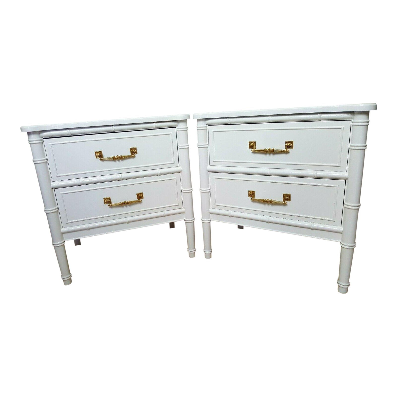 Henry Link Faux Bamboo White Nightstands A Pair Chairish