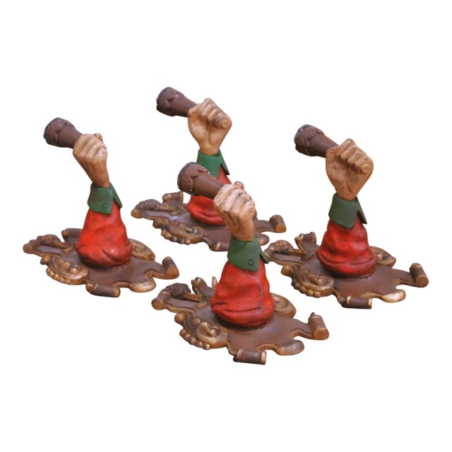 20th Century Italian Carved Polychrome Figural Arm Form Wall Sconces, Set of 4 For Sale