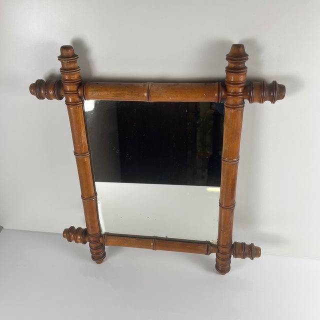 Wood Bamboo-Style Turned Wood Mirror, 1900-1930 For Sale - Image 7 of 14