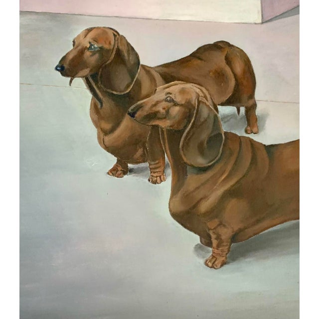 Dog Painting Dachshund Oil on Canvas Sign Dated 2017 Adorable Art Decor For Sale - Image 4 of 6