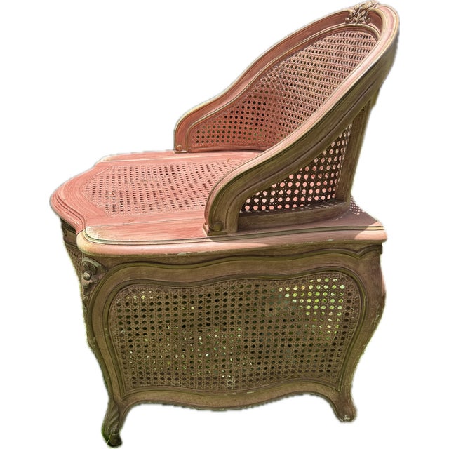 French Antique French Louis XV Cane Wood "Chaise Percée" Commode Potty Chair For Sale - Image 3 of 7