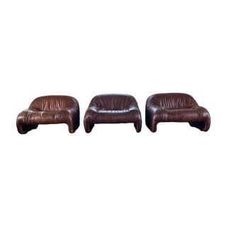 Bonanza Armchairs in Brown Leather by Tobia & Afra Scarpa for C & B Italia, 1970s, Set of 3 For Sale