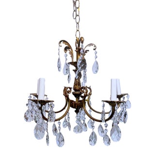 1950s Vintage Spanish Chandelier With Crystal Prisms For Sale