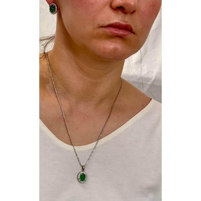 12 Ct Natural Emerald Zambia Cabochon & Diamond Stud Earring 14 Karat White Gold For Sale - Image 14 of 18