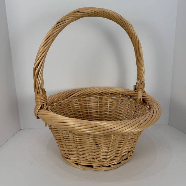 Farmhouse Vintage Unused Natural Color Willow Basket With Twisted Handle For Sale - Image 3 of 8