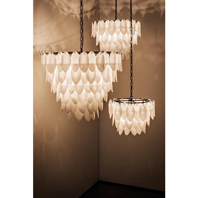 Metal NOIR Lotus Milk Glass Chandelier, Large For Sale - Image 7 of 8