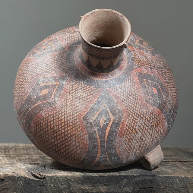 Ancient Monumental Folk Art Majiayao Hand Painted Terracotta Jar For Sale - Image 4 of 9