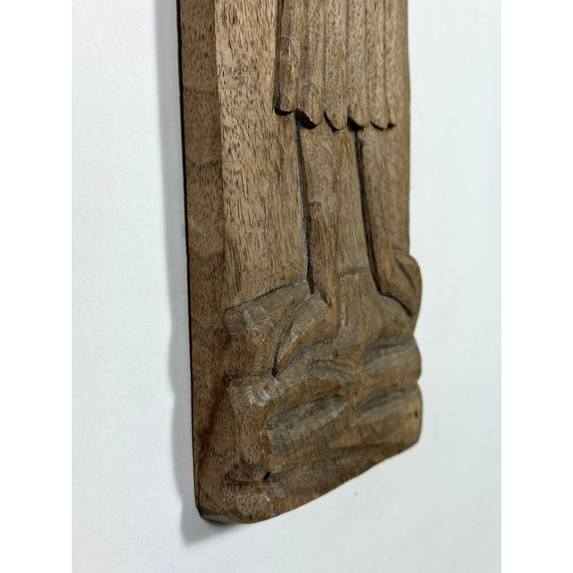 Antique Spanish Hand-Carved Oak Religious Relief Figure – Provincial Baroque Saint For Sale - Image 9 of 12