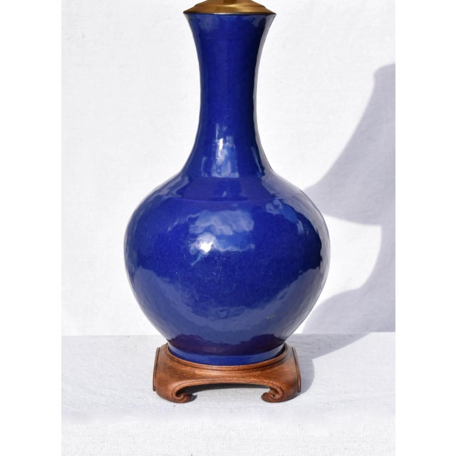 Metal Antique Chinese Porcelain Bottle Shape Cobalt Blue Table Lamp For Sale - Image 7 of 8