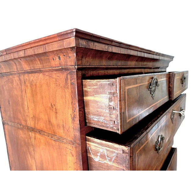 19th Century English Burled Walnut Highboy Chest on Stand For Sale - Image 11 of 18